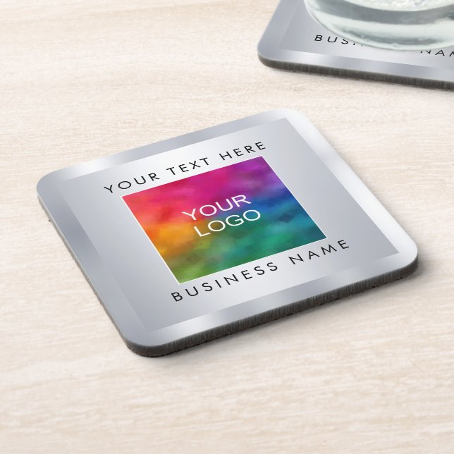 Add Logo Here Silver Look Template Hard Plastic Coaster (Left Side)