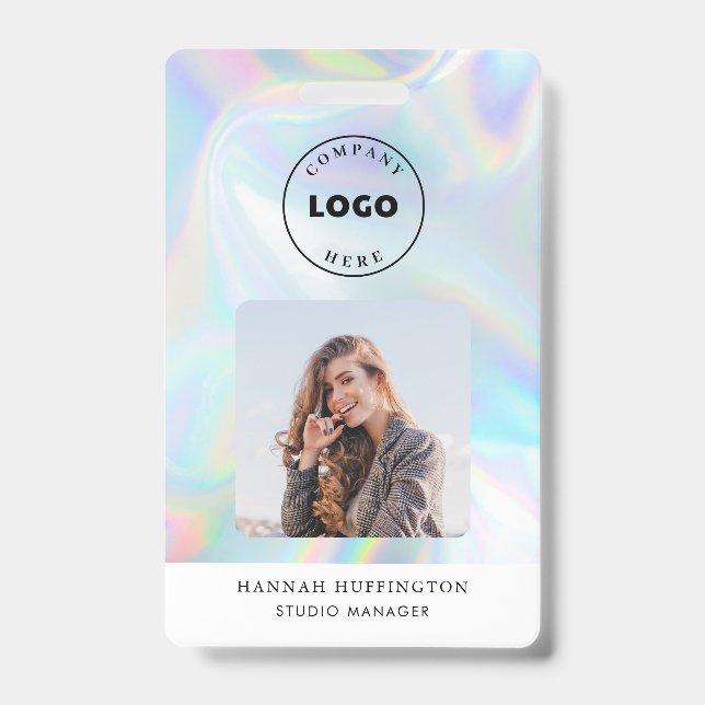 Add Logo Holographic QR Code Employee Photo ID Badge (Front)