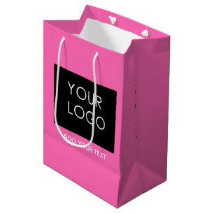 Add Logo Modern Customisable Business Hot Pink Medium Gift Bag