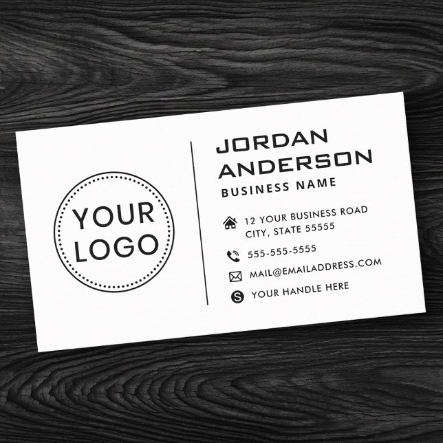 Add logo modern masculine social media icons white business card (Add logo modern masculine social media icons white business card)
