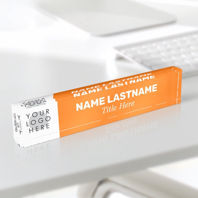 Add Logo Modern Name Title Simple Bright Orange Nameplate (Cover photo for a bold modern stylish orange name plate with a custom logo)