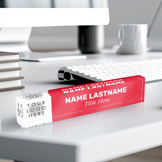 Add Logo Modern Name Title Simple Bright Red Nameplate (Creator Uploaded)
