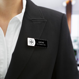 Add Logo Modern Simple Elegant Black Magnet Title Name Tag