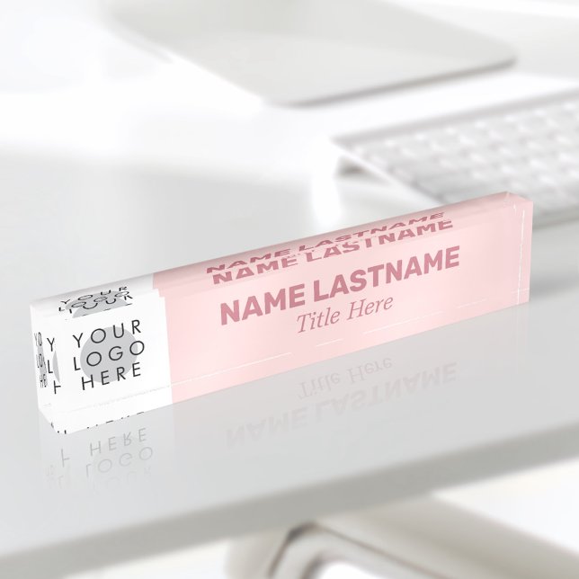 Add Logo Name Title Simple Bold Blush Pink Modern Nameplate (Creator Uploaded)