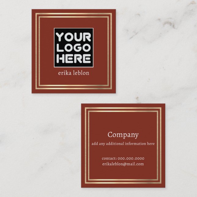 Add Logo on front side | terracotta square Business Card (Front/Back)