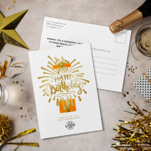 Add Logo Orange Gift Gold Fireworks Group Birthday Holiday Postcard