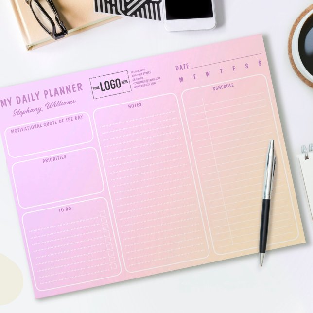 Add Logo Pastel Personalised Undated Daily Planner Notepad (Creator Uploaded)