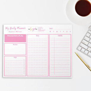Add Logo Personalised Undated Daily Planner Pink Notepad