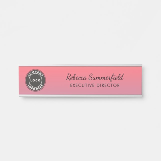 Add Logo Pink Ombre Executive Office Manager Door Sign (Front)