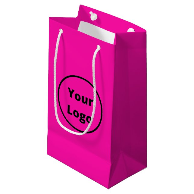 Add logo plain pink small gift bag (Front Angled)