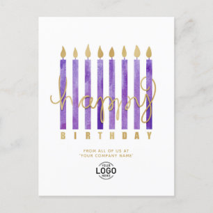 Add Logo Purple Candles Business Happy Birthday Holiday Postcard