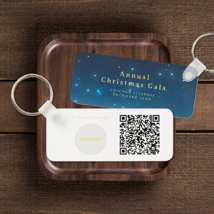 Add Logo QR Code Blue Gold Keychain