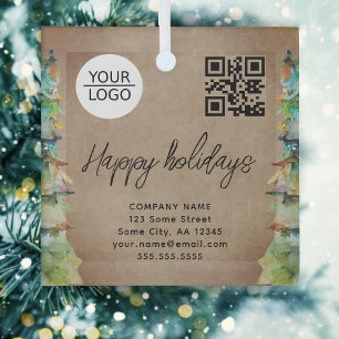 Add Logo QR Code Christmas Tree Watercolor Company Glass Tree Decoration