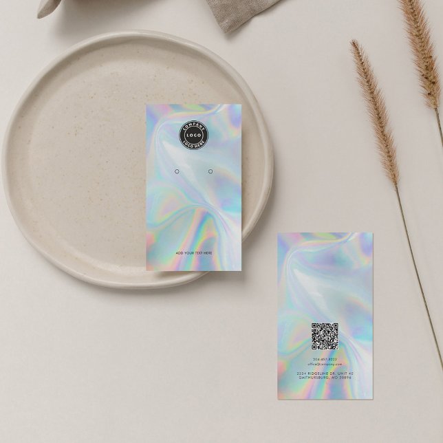 Add Logo QR Code Holographic Earring Display Card (Company Logo and QR Code Holographic Earring Display Card)