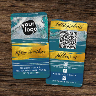 Add Logo QR Code & Social Media Gold Jade Green Business Card