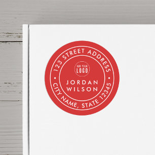 Add Logo Round Double Border Custom Colour Address Classic Round Sticker