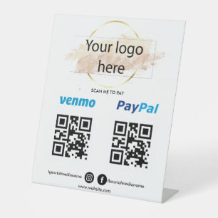 Add Logo Scan to Pay Venmo PayPal QR code Cashapp Pedestal Sign