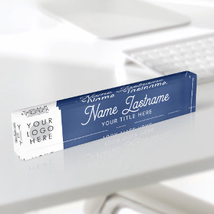 Add Logo Script Calligraphy Title Navy Blue Nameplate