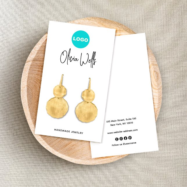  Add Logo Signature Script White Earring Jewellery Business Card (Creator Uploaded)
