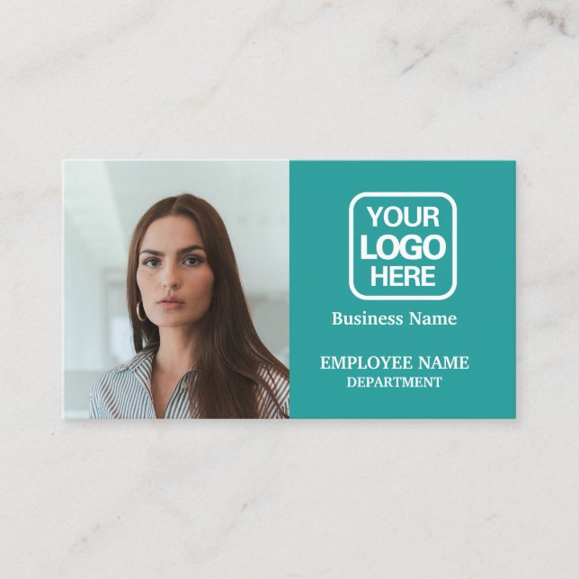 Add Logo Teal Modern Professional Photo Business Card (Front)