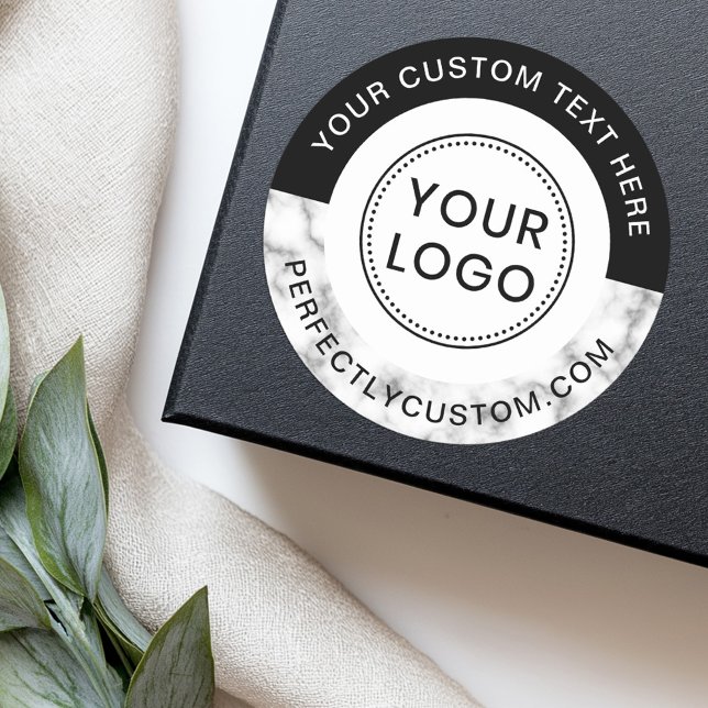 Add logo text marble black border business event classic round sticker (Add logo text marble black border business event classic round sticker)