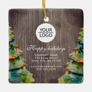 Add Logo Text Watercolor Christmas Tree Promotion  Ceramic Ornament
