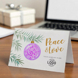 Add Logo Vintage Watercolor Purple Decor Business Holiday Card