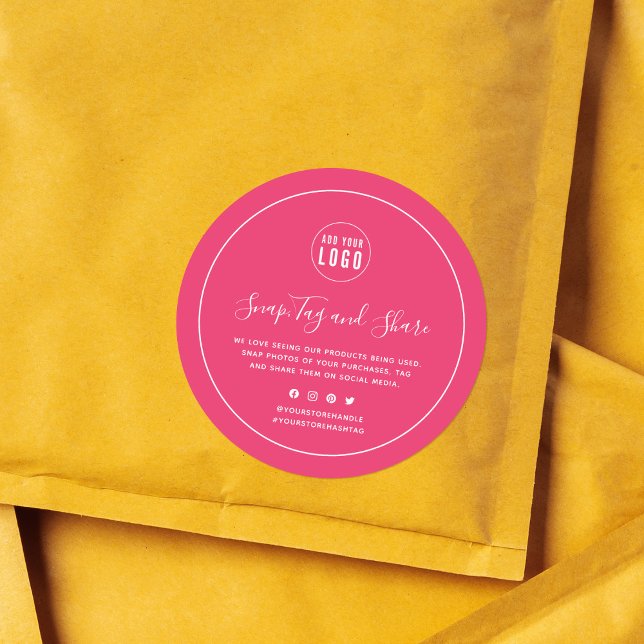 Add Logo White Border Snap and Share Custom Colour Classic Round Sticker (Creator Uploaded)