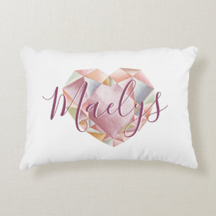 Add Monogram Or Name Cute Blush Pink Heart Diamond Decorative Cushion