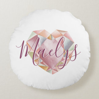 Add Monogram Or Name Cute Blush Pink Heart Diamond Round Cushion