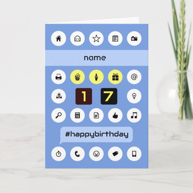 Add name 17th birthday personalised computing card (Front)