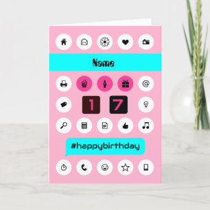 Add name 17th hashtag birthday smartphone icons card