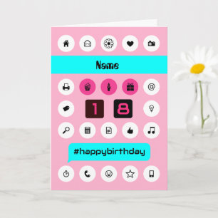 Add name 18th hashtag birthday smartphone icons card