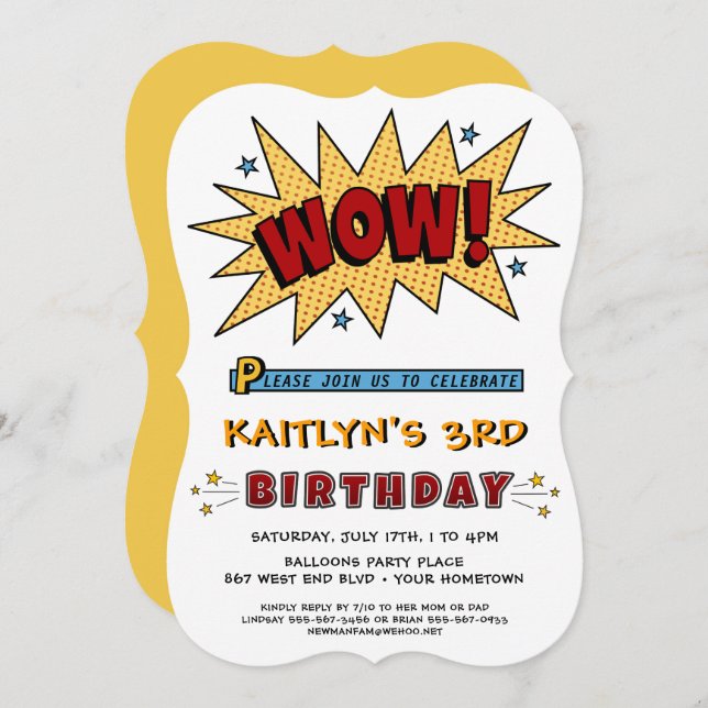 Add Name 3RD or Any Age Birthday Party Invitation (Front/Back)