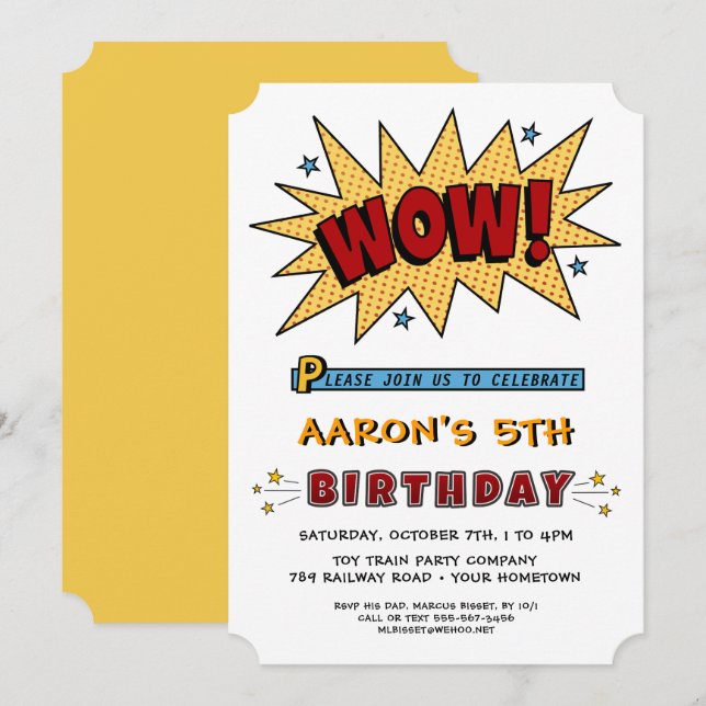 Add Name 5TH or Any Age Birthday Party Invitation (Front/Back)