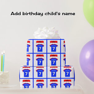 Add name 7th birthday t-shirt wrapping paper