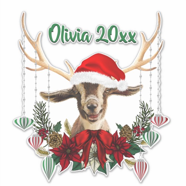 ADD NAME - Adorable Christmas Toggenburg Goat Kid (Front)