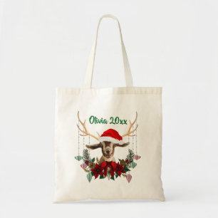 ADD NAME - Adorable Christmas Toggenburg Goat Kid Tote Bag