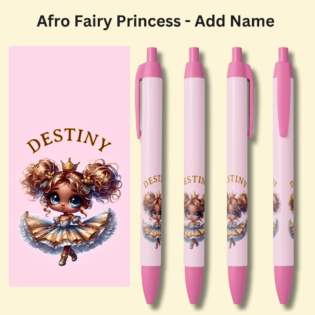 Add Name, Afro Fairy Princess Dancing on Pink Black Ink Pen (Creator Uploaded)