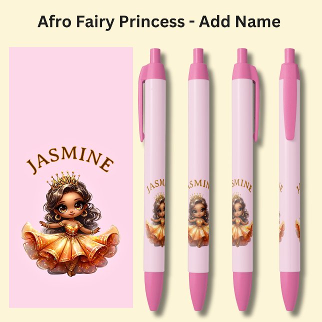 Add Name, Afro Fairy Princess on Pink Black Ink Pen (Creator Uploaded)