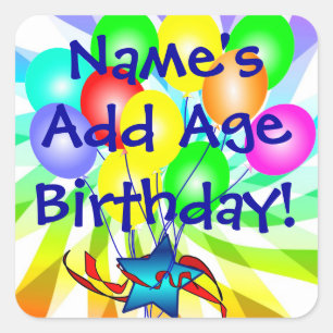 Add Name & Age Birthday Balloons Colourful Sticker