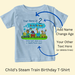 Add Name Age Change ALL Text Steam Train Birthday Baby T-Shirt