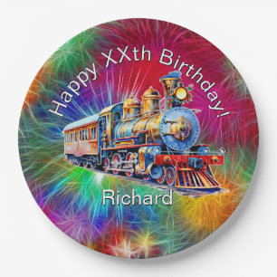 Add Name Age, Steam Train Birthday Party        Paper Plate