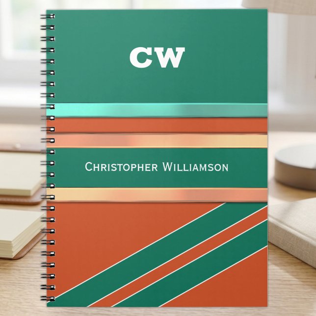 Add name and initials green orange office notebook (Creator Uploaded)