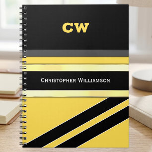 Add name and initials yellow black office notebook
