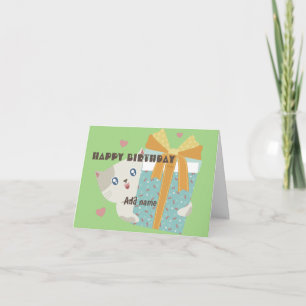 Add name and photo vintage cat happy birthday card
