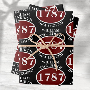 Add Name And Year Birthday Black Wrapping Paper Sheet