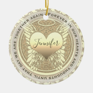 Add Name Angel Wings and Heart Memorial Ceramic Tree Decoration