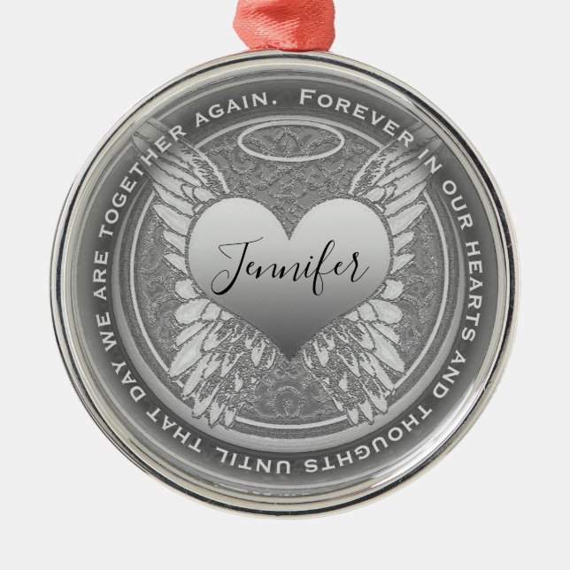 Add Name Angel Wings and Heart Memorial Metal Tree Decoration (Front)