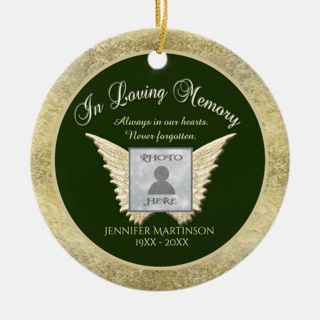 Add Name Angel Wings Memorial Ceramic Tree Decoration (Front)